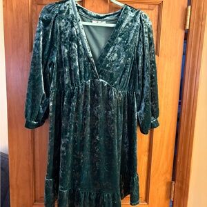 Motherhood Maternity Ruffle Hem Velvet Green (Rainforest) XL Babydoll Dress